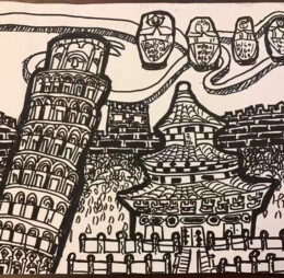 Culture Mixture, 40 x 60 - inch pen sketching