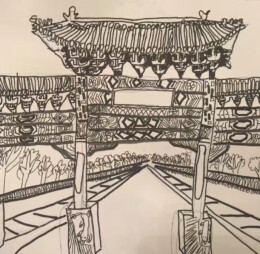 Chinese Traditional Archway, Pen drawing on paper